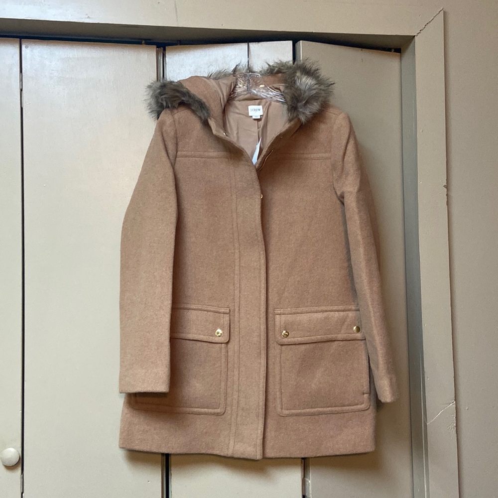 J Crew vail parka button/zip camel color